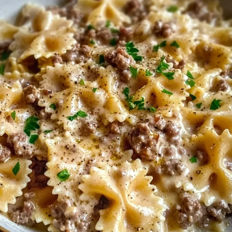 Creamy Parmesan Garlic Beef Bowtie Pasta