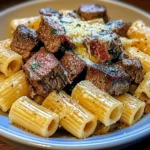 Garlic Butter Steak Tips with Cheesy Rigatoni