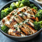 Grilled Chicken & Broccoli Bowls with Creamy Garlic Sauce