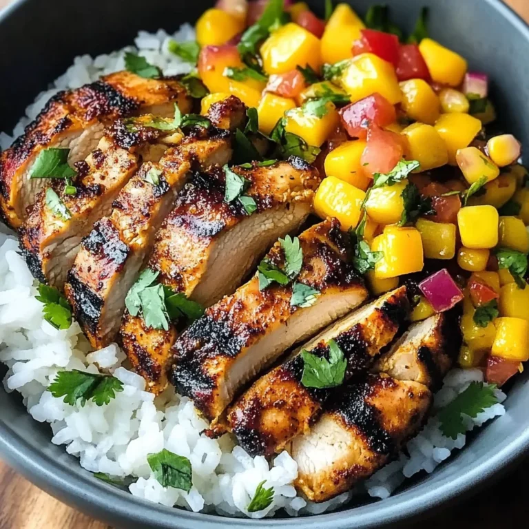 Jerk Chicken Bowls with Mango Salsa and Coconut Rice