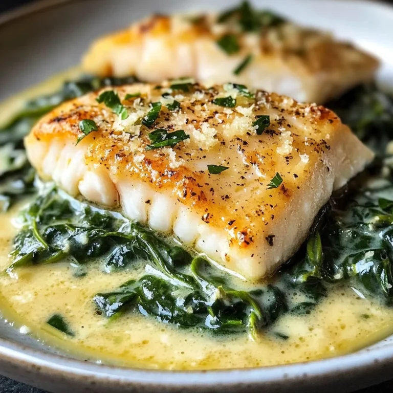 Lemon-Garlic Sea Bass with Creamed Spinach