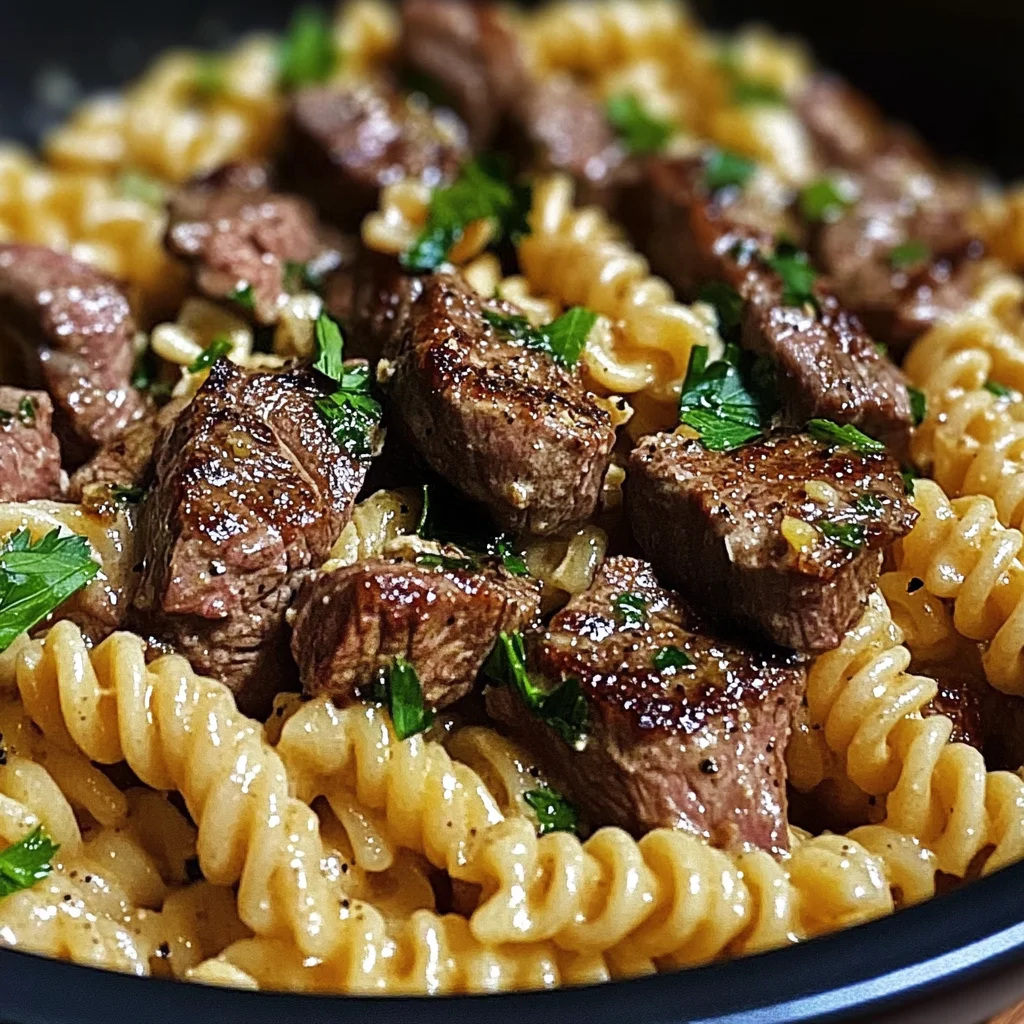 One-Pot Creamy Spicy Garlic Butter Steak & Pasta