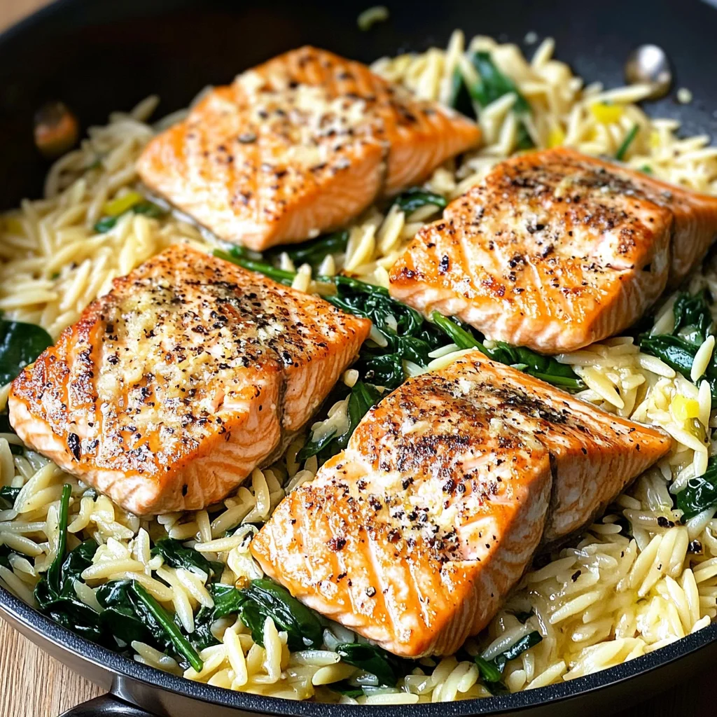 One Skillet Salmon with Lemon Orzo