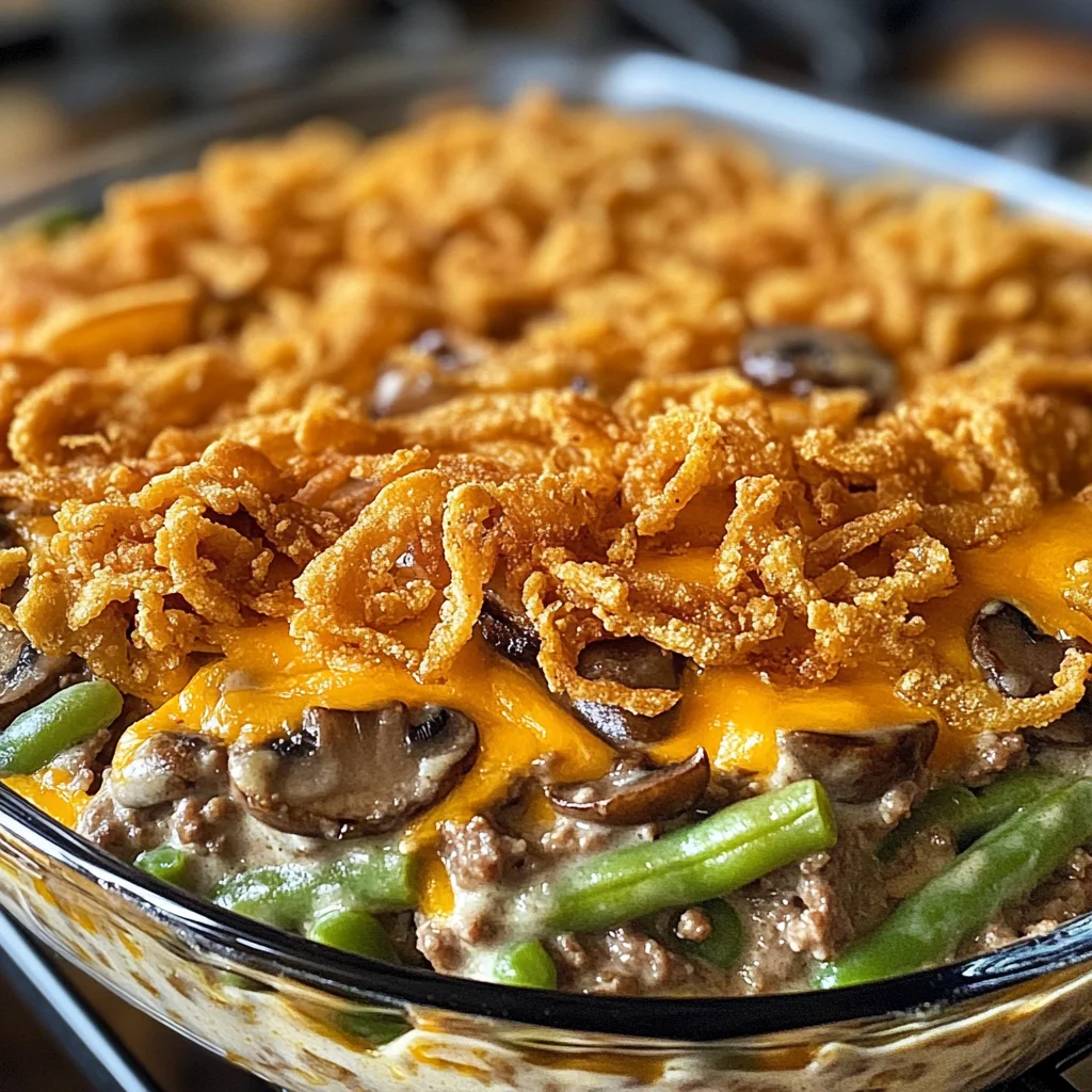 chicken hamburger Green Bean Casserole with Mushrooms made easy!