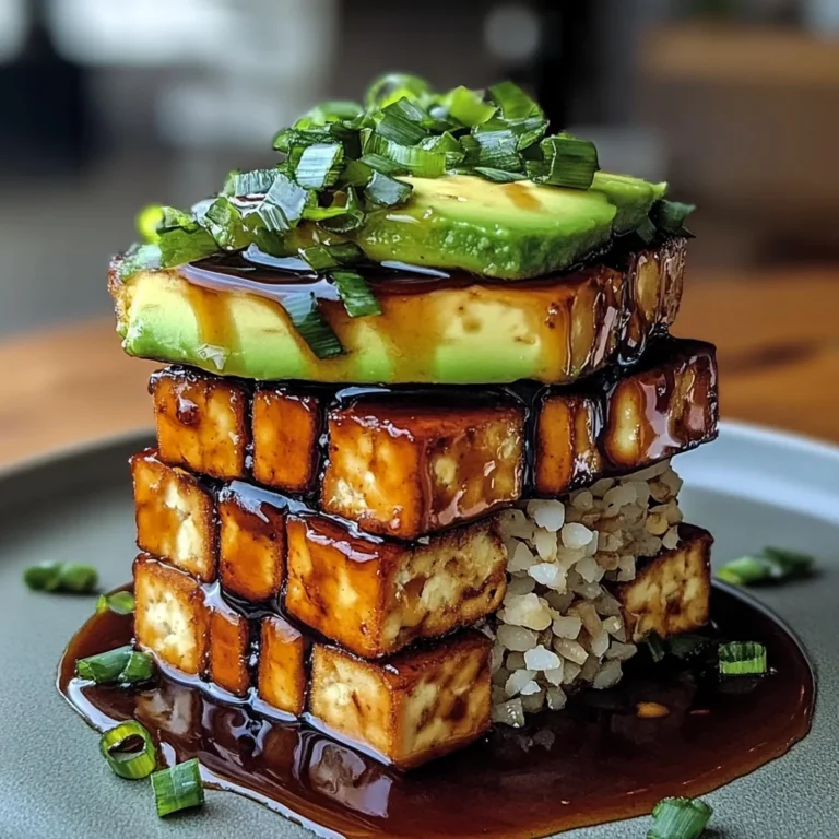 Crispy Teriyaki Tofu and Avocado Rice Stack