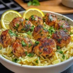 Greek Chicken Meatballs with Lemon Orzo