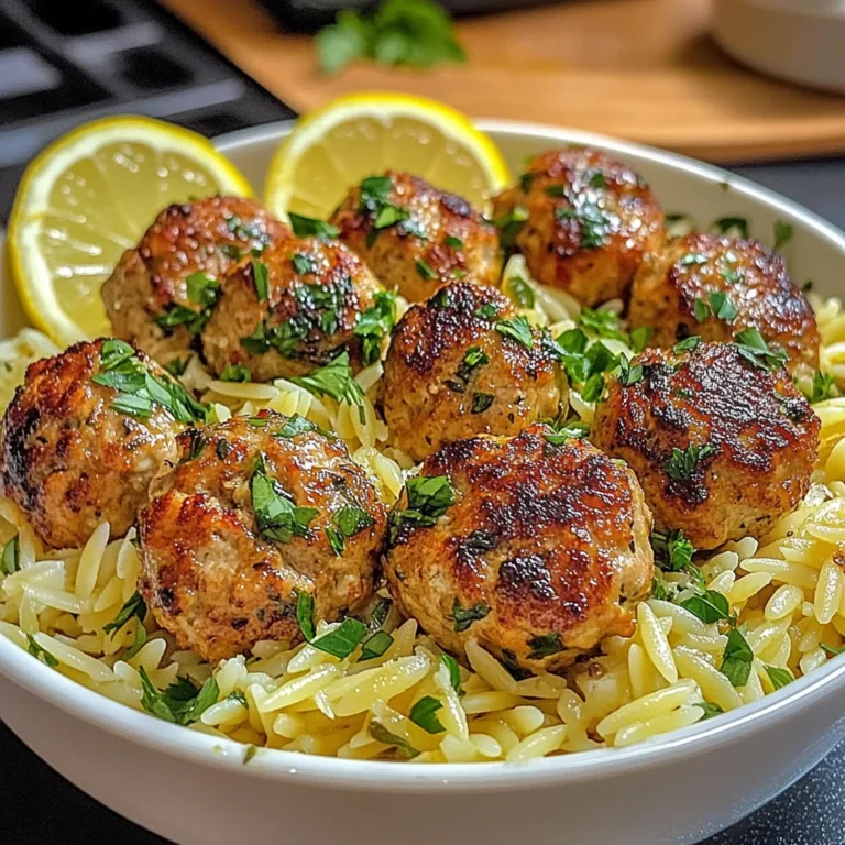 Greek Chicken Meatballs with Lemon Orzo